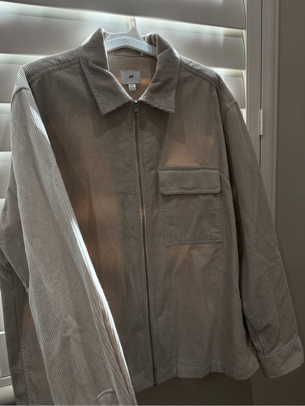 H&M Men's Light Beige Corduroy Zip Shirt Jacket